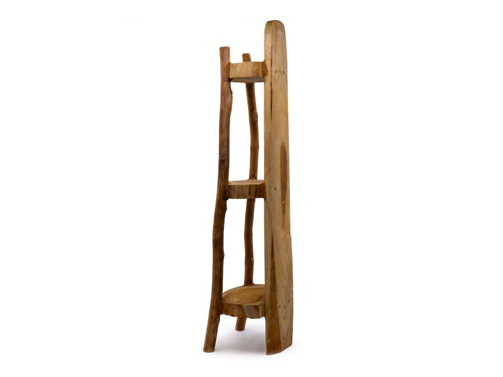 Přírodní Teakový Rožní Stojan s 3 Poličkami - 90cm: Výška 98 cm