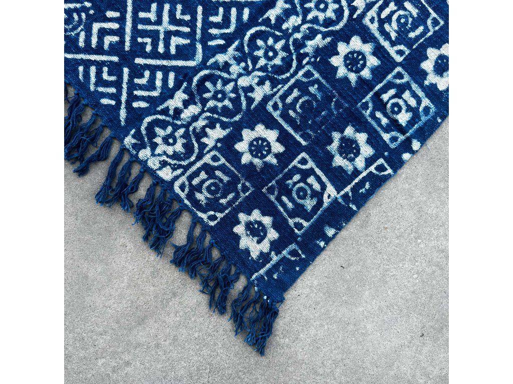 Ručně Vyráběný Indigový Přehoz - 170x120cm - Desi Pruhy: Indigová modř