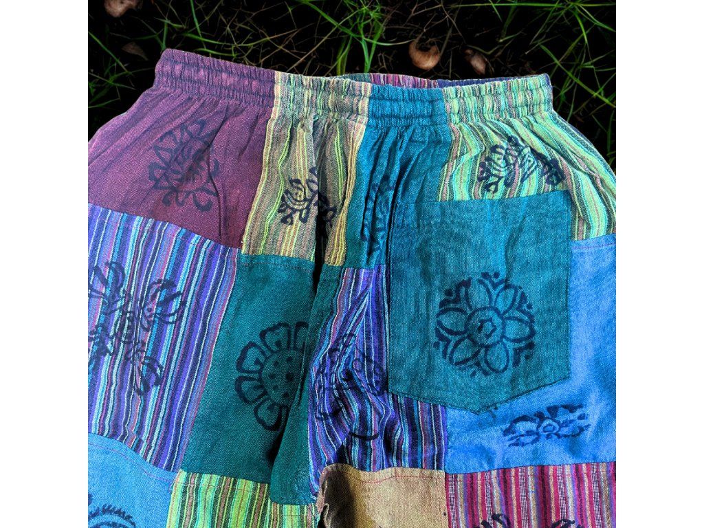Nomad Sari - Kalhoty se Vzorem Hub - Blokový Potisk - Zelené Tóny L/XL: Blokový potisk s houbami