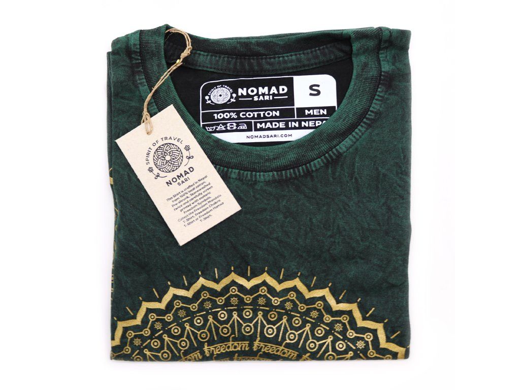 Malé Stone Washed Tričko - Mandala - Zelené: Vyrobeno v Nepálu