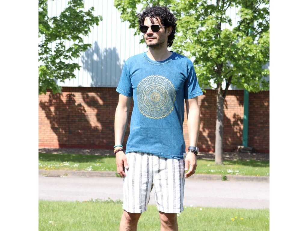 Malé Stone Washed Tričko - Mandala - Modré: Vyrobeno v Nepálu
