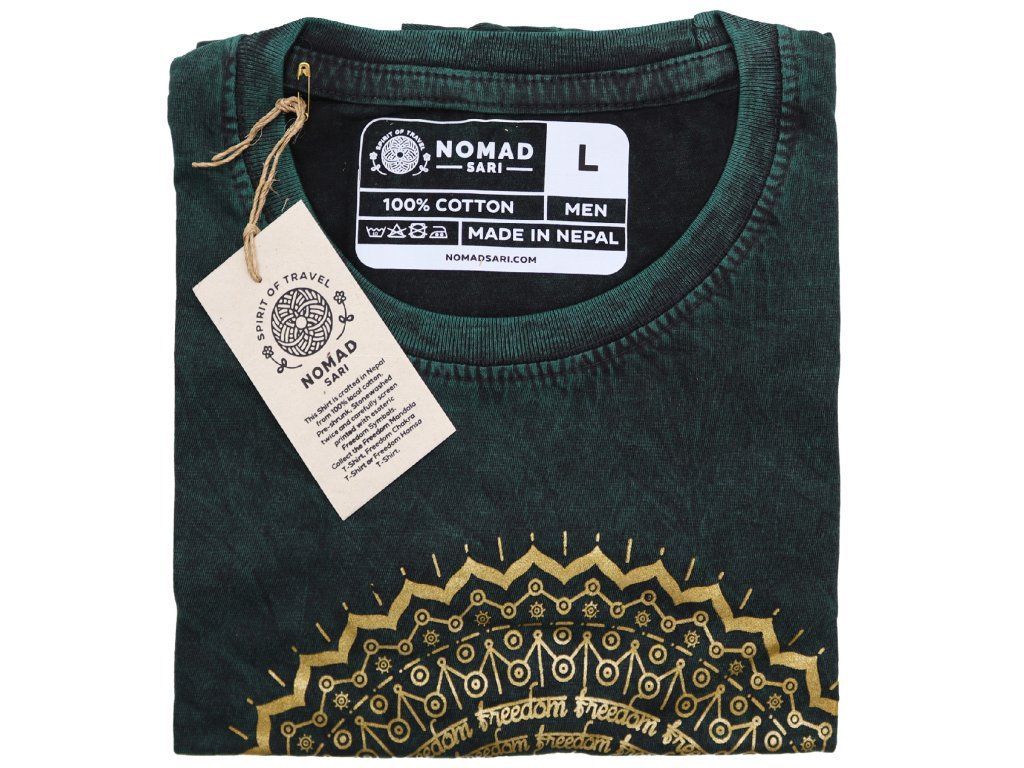 Velké Stone Washed Tričko - Mandala - Zelené: Údaje vytištěné u krku