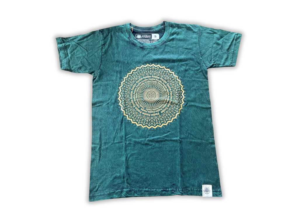 Velké Stone Washed Tričko - Mandala - Zelené: Bavlna s úpravou stone washed