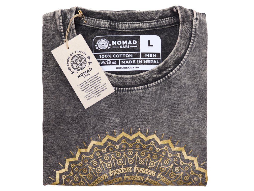 Velké Stone Washed Tričko - Mandala - Tmavě Šedé: Vytištěné údaje u krku