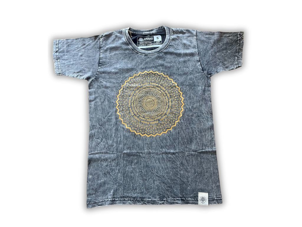 Velké Stone Washed Tričko - Mandala - Tmavě Šedé: Tmavě šedá s úpravou stonewashed