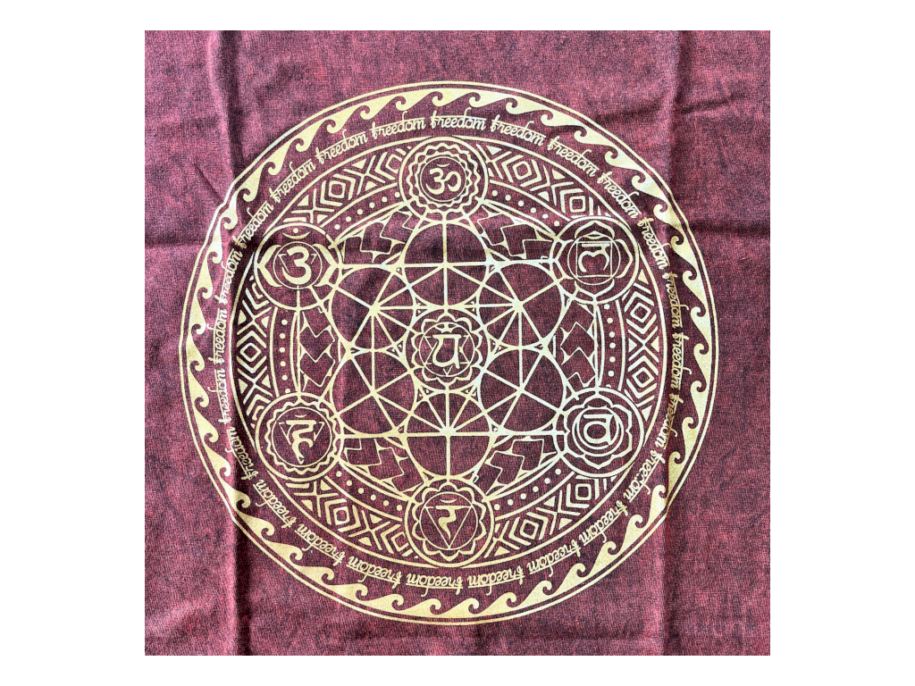 Velké Stone Washed Tričko - Chakra - Kaštanové: Motiv čakry
