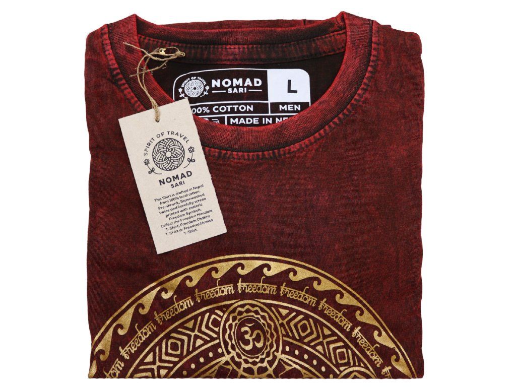 Velké Stone Washed Tričko - Chakra - Kaštanové: Bez všitého štítku u krku