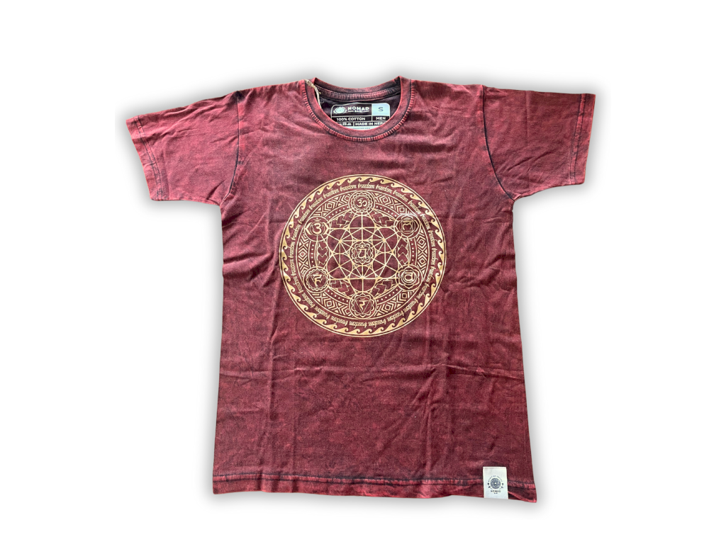Velké Stone Washed Tričko - Chakra - Kaštanové: Kaštanové provedení stone washed