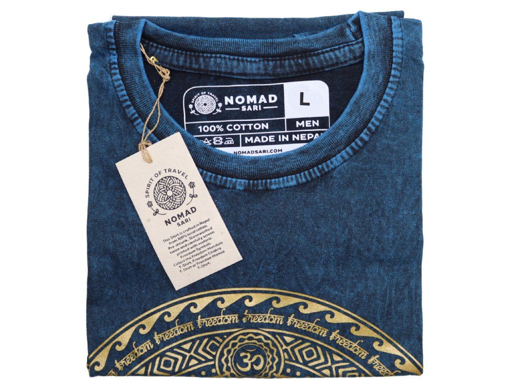 Velké Stone Washed Tričko - Chakra - Modré: Údaje vytištěné u krku