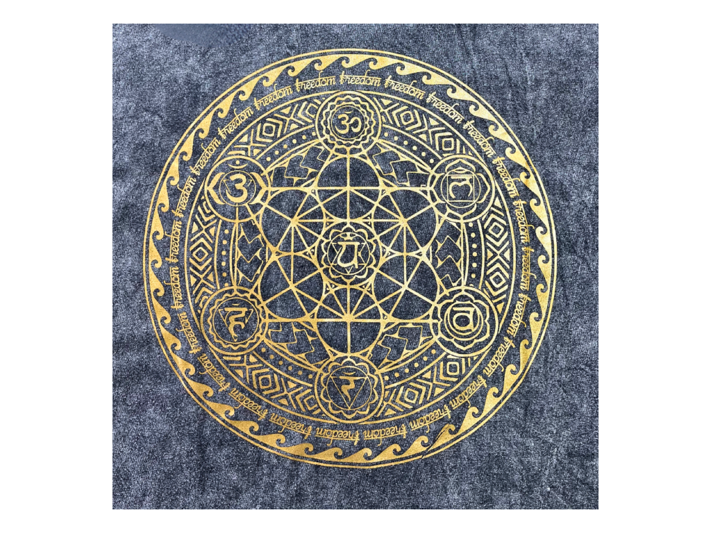 Velké Stone Washed Tričko - Chakra - Tmavě Šedé: Symbolický motiv Chakra