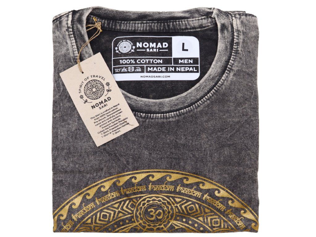 Velké Stone Washed Tričko - Chakra - Tmavě Šedé: Potisk s údaji uvnitř u krku
