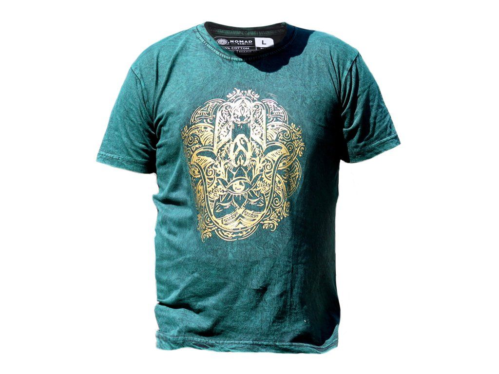 Velké Stone Washed Tričko - Hamsa - Zelené: Zelené provedení s hamsou