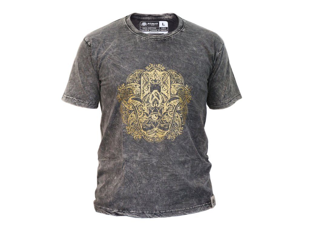 Velké Stone Washed Tričko - Hamsa - Tmavě Šedé: Hamsa jako hlavní detail