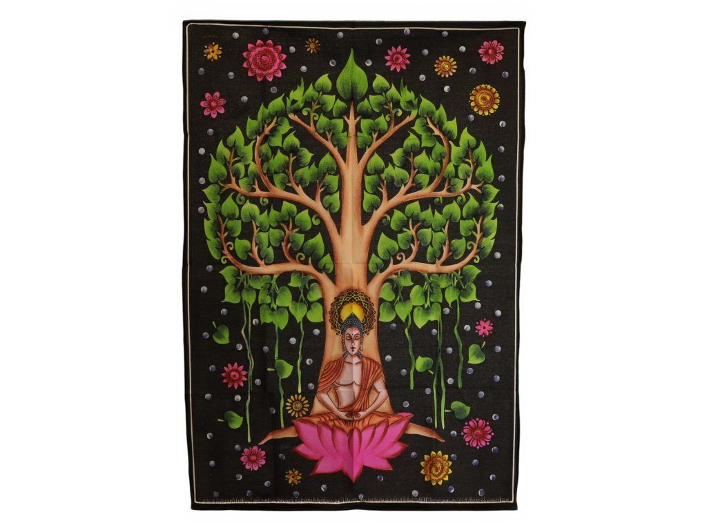 Bavlněné Nástěnné Závěsy (70x110cm) - Buddha Bodhi Strom: Motiv Buddhy pod stromem