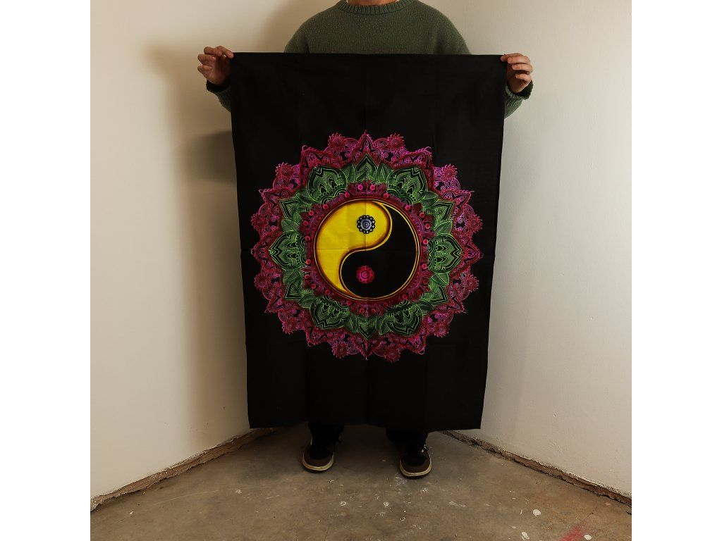 Bavlněné Nástěnné Závěsy (70x110cm) - Ying & Yang Mandala: Ručně vyrobeno v Indii