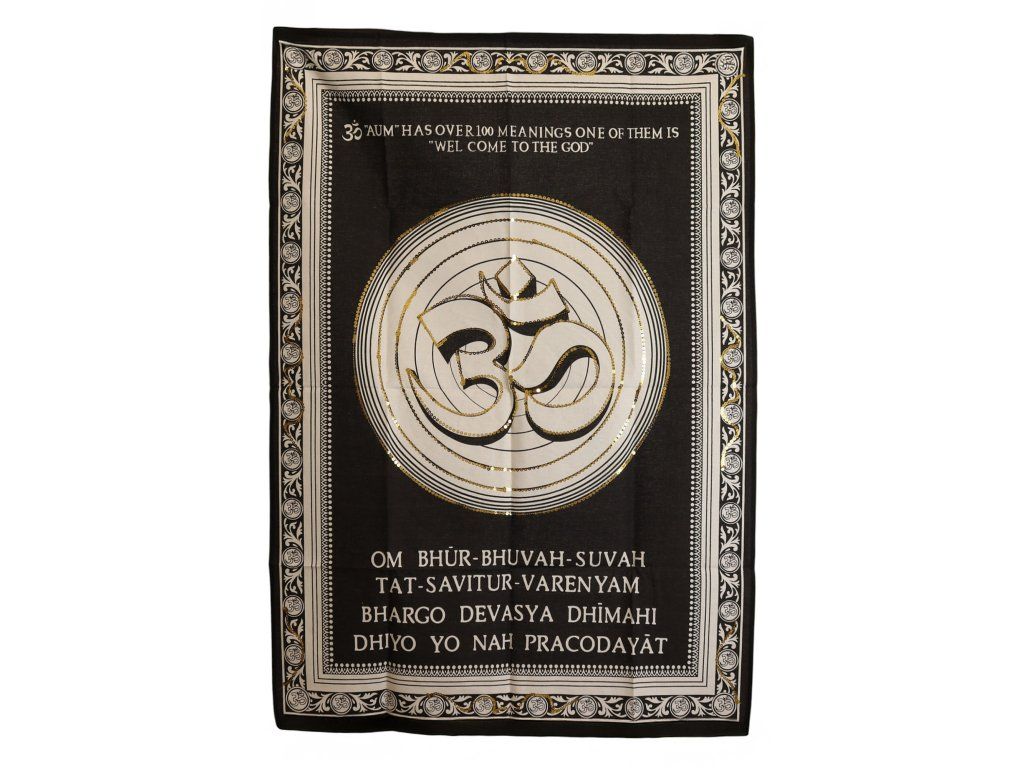 Bavlněné Nástěnné Závěsy (70x110cm) - Óm - Vítejte u Boha: Symbol Óm a nápis