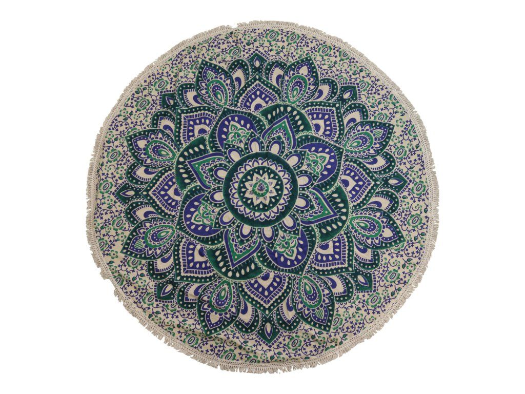 Malý Mandala Kruhový Nástěnný Závěs (130cm) - Tyrkysová a Modrá: Bavlněný kruh 130 cm