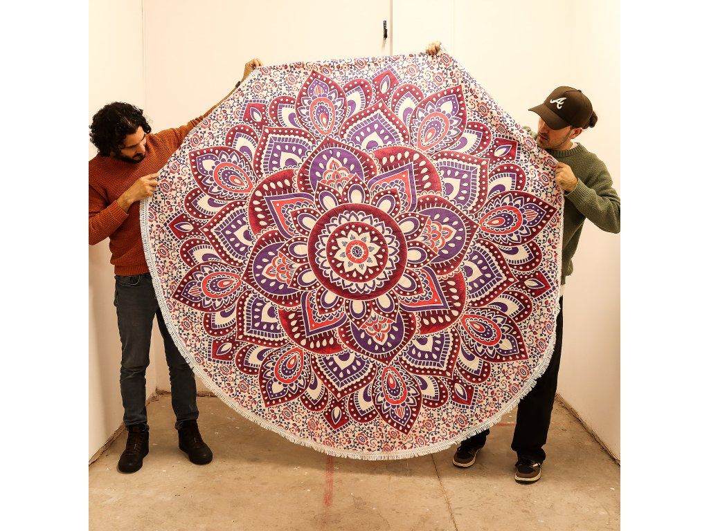 Velký Mandala Kruhový Nástěnný Závěs (180cm) - Růžová a Fialová: Rozměry 180 × 180 cm
