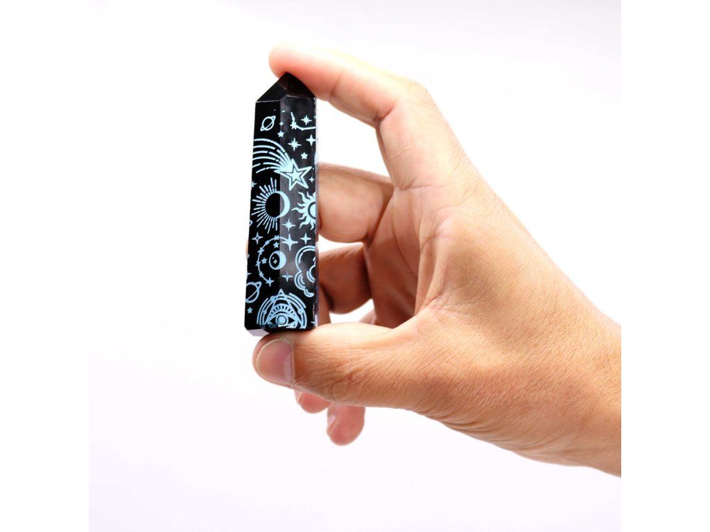 Černé Obsidiánové Hroty (cca 60-70 gm 9cm) - Mystický Příběh - Nebesky Modrá: Vejde se do dlaně