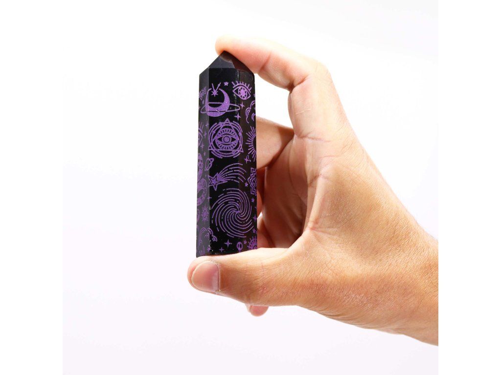 Černé Obsidiánové Hroty (cca 60-70 gm 9cm) - Mystický Příběh - Hluboká Fialová: Výška 9 cm