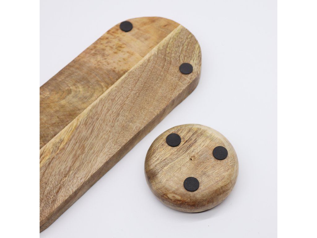 Podnos a 3 Misky z Mangového Dřeva - Modré Pásy: Tři misky a jeden tác