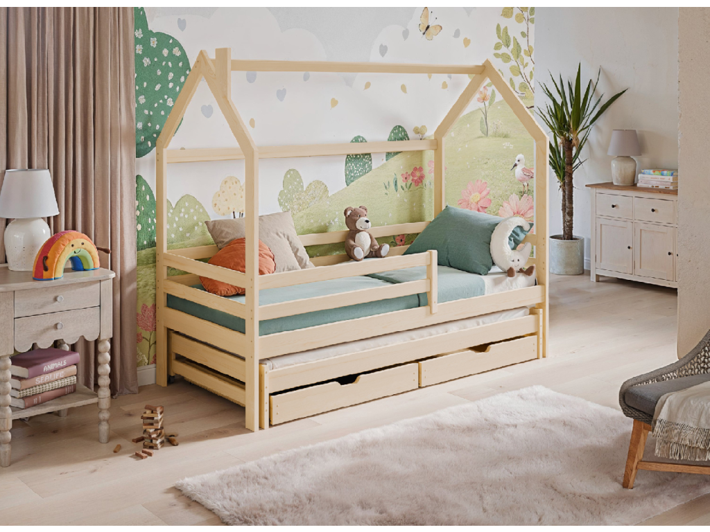 DISNEY 80x180 borovicová domečková postel: Tvar domečku