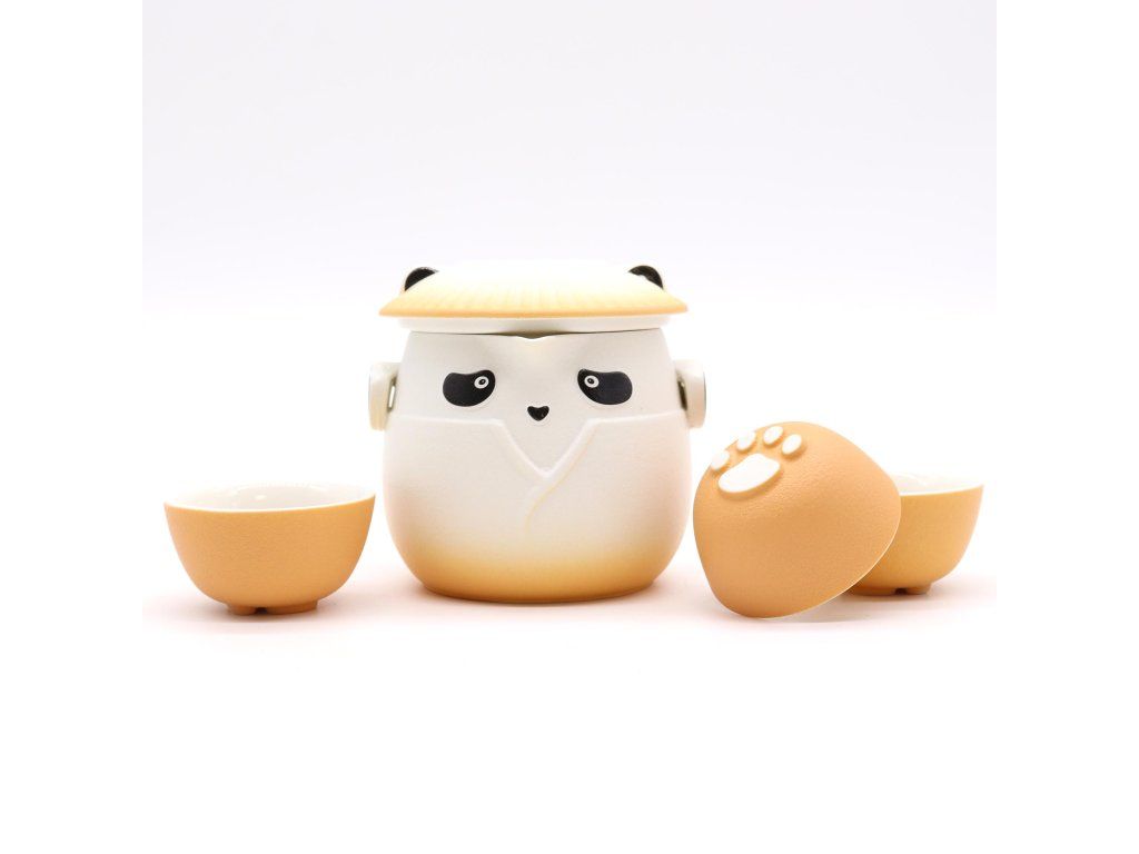 Panda Čajový Set & Tři Šálky - Oranžová: Motiv pandy
