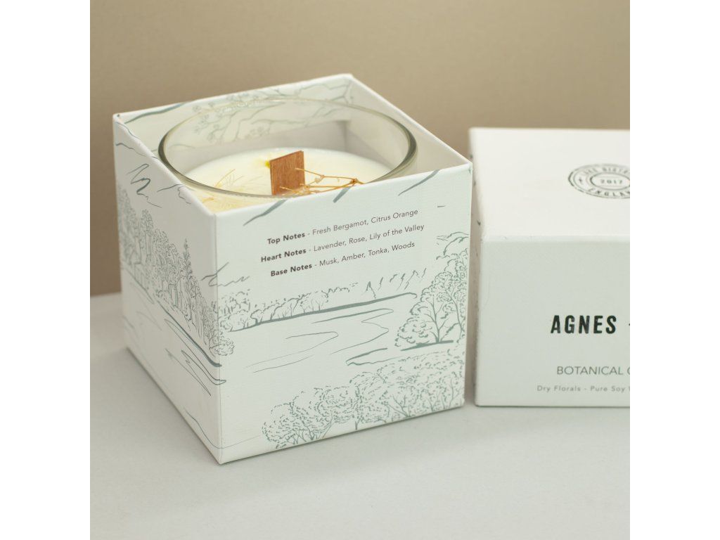 Agnes & Cat Botanická Sójová Svíčka - Tiché Vody Windermere: Značková dárková krabička