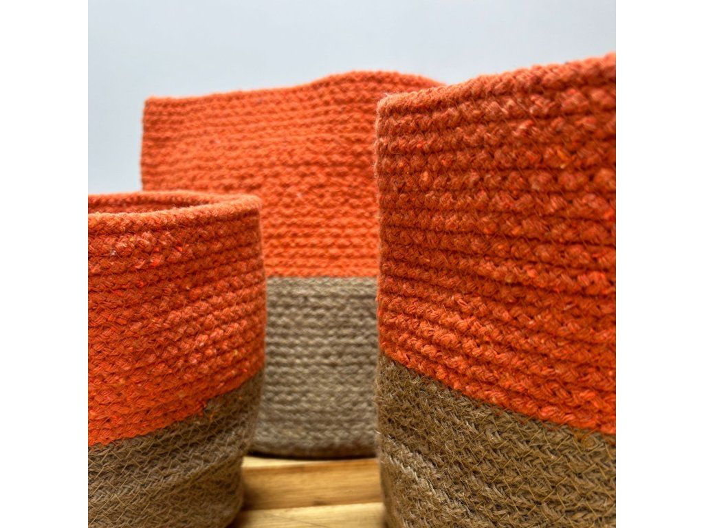 Malý úložný koš ze šňůry z bavlny/jutu, 15×15 cm, oranžový: Pletená šňůra