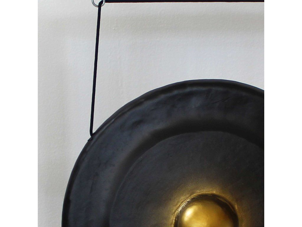 Velký Gong s Hnědým Antickým Stojanem - 80cm - Černý: Kovový gong