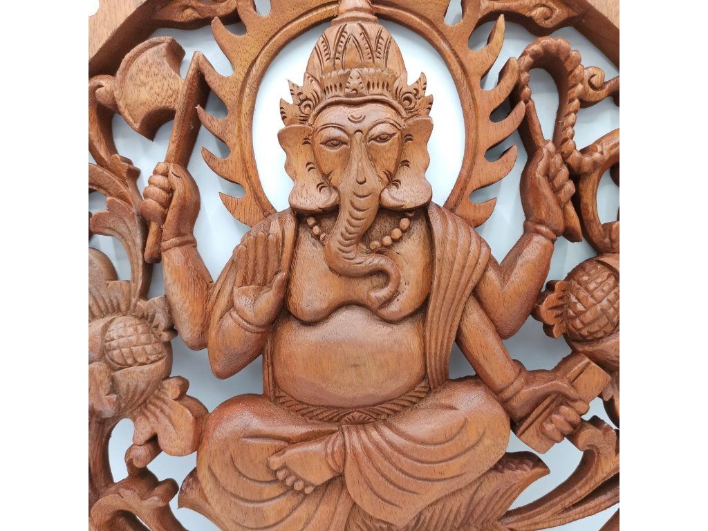Dekorativní Dřevený Panel - Ganéša - 40cm: Dřevo suar