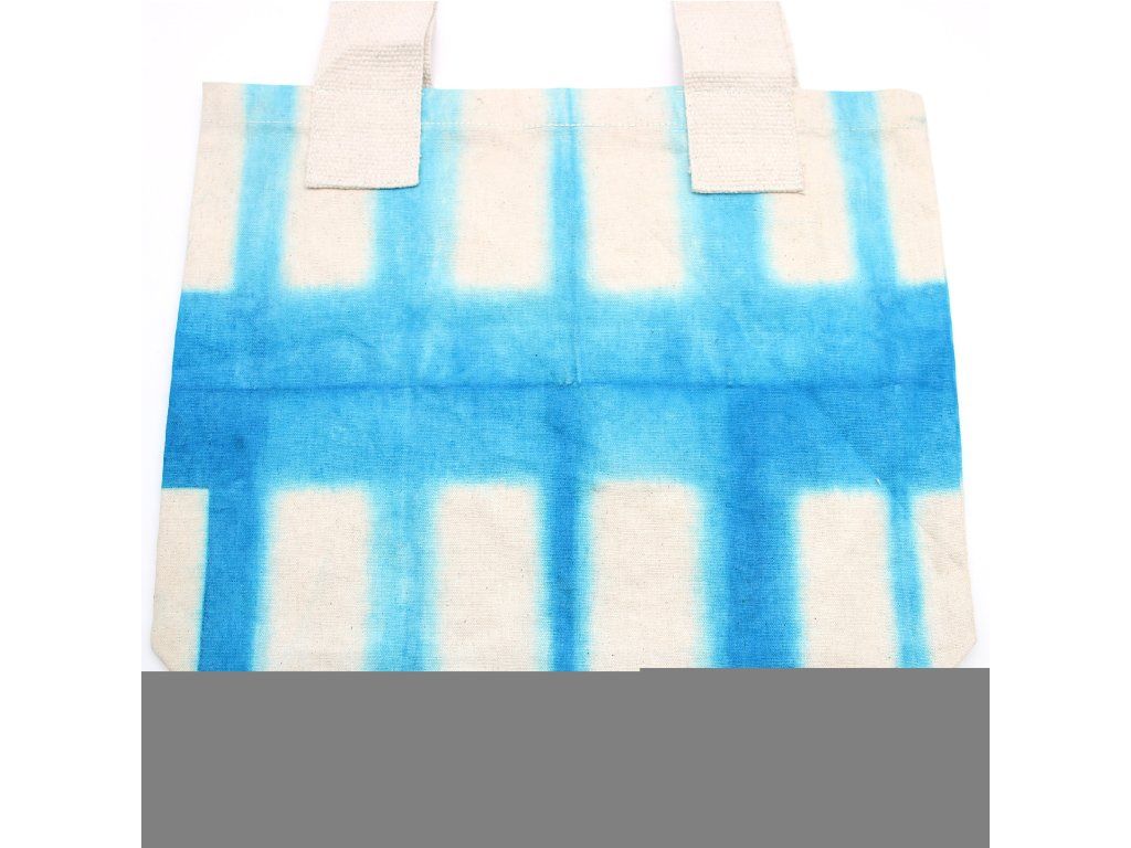 Přírodní Bavlněná Taška Tye-Dya - 38x42x12cm - Nebesky Modré Obdélníky - Přírodní Popruhy: Přírodní popruhy