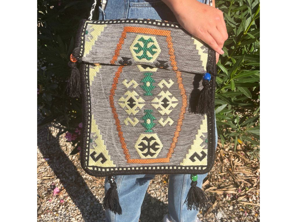 Kilim Festivalová Taška - Světle Šedá: Bavlna a polyester