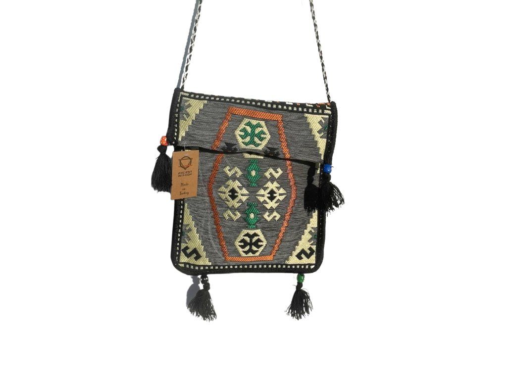 Kilim Festivalová Taška - Světle Šedá: Diagonální vzor
