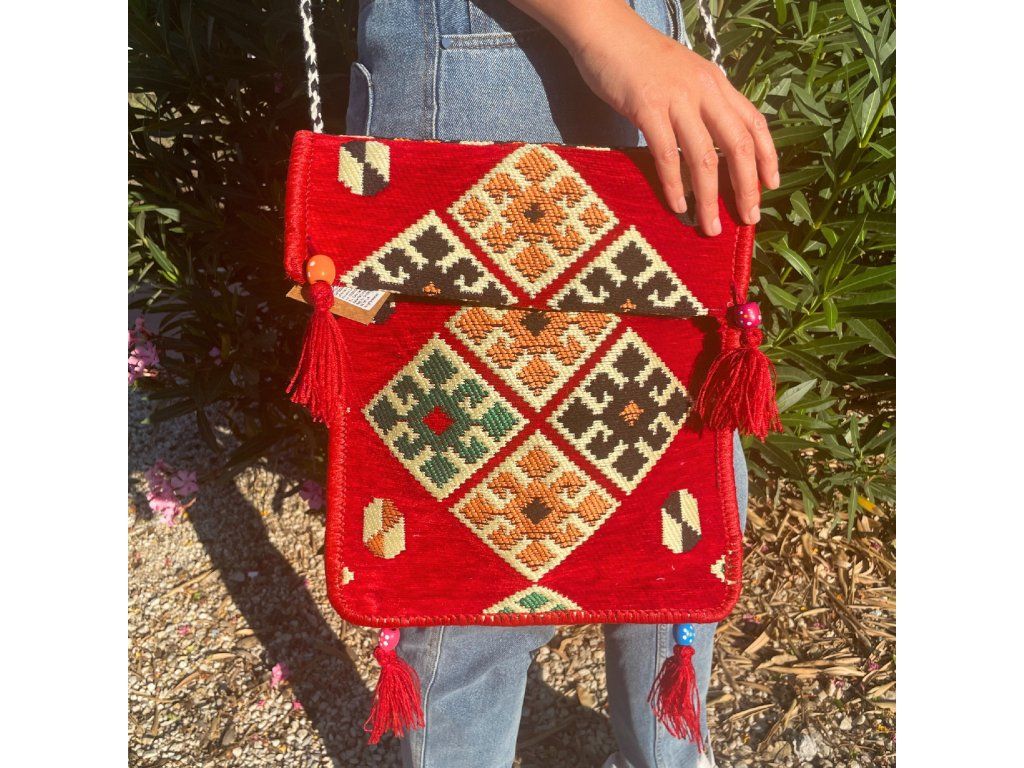 Kilim Festivalová Taška - Červená: Bavlna a polyester