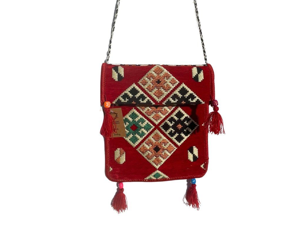 Kilim Festivalová Taška - Červená: Diagonální vzor